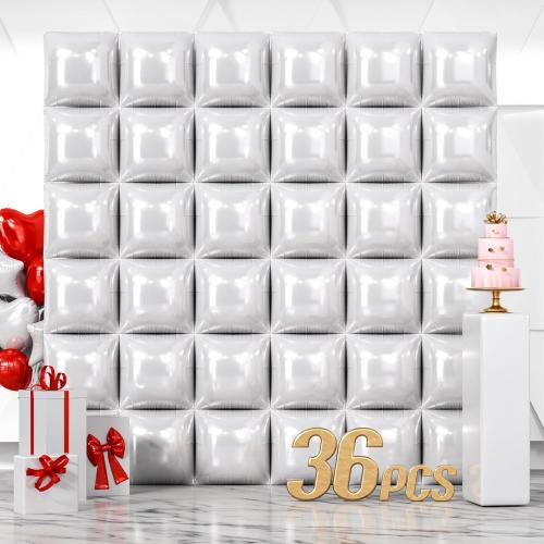 NISOCY 36PCS White Square Foil Balloons Wall Backdrop Double Sided Pearl White Balloons Tunnel Arch Kit for Birthday Wedding Engagement Bridal Baby Shower Party Decoration