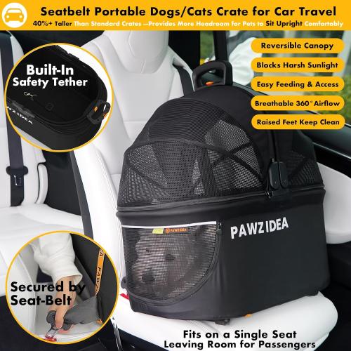 PAWZIDEA Pet Stroller 4-in-1, Foldable Dog Stroller with Detachable Carrier | Escape-Proof No-Zip Canopy, Portable Travel Crate & Car Seat Combo, for Small to Medium Dogs & Cats up 33 lbs, Storage Basket