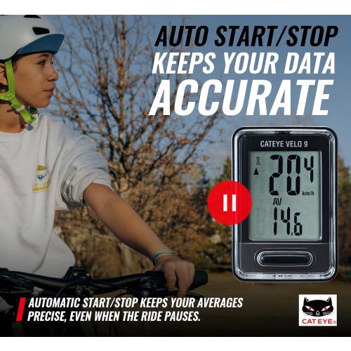 CATEYE Velo Wired Bike Computer – Entry-Level Speedometer and Odometer, Perfect for Beginner Cyclists, Auto Start/Stop, Easy Setup for Road, MTB, Gravel Bikes, 3 Year Battery Life