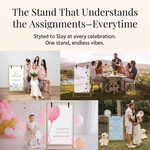 Gold Wedding Welcome Sign Stand with Holder - Elegant Metal Easel Display for Seating Chart, Reception Signs, Welcome Board - 30  Customizable designs for Baby, Bridal Shower - Versatile Party Sign Holder