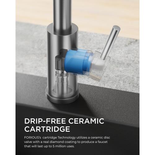 FORIOUS Kitchen Faucets, Brushed Nickel Kitchen Sink Faucet with Pull Down Sprayer, Commercial Kitchen Faucet Stainless Steel, Classic Single Handle Pull Out Sink Faucets for RV Laundry Utility Room