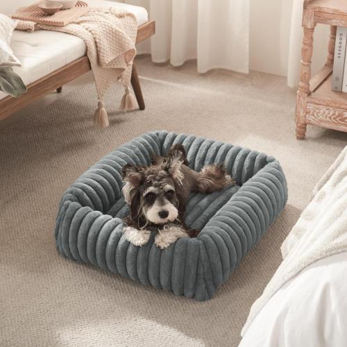 FURTIME Dog Bed for Small Dogs, Washable Orthopedic Dog Bed with Removable Cover, Rectangle Soft Calming Sleeping Puppy Bed Durable Pet Cuddler with Anti-Slip Bottom, Grey, S (20x19x6)