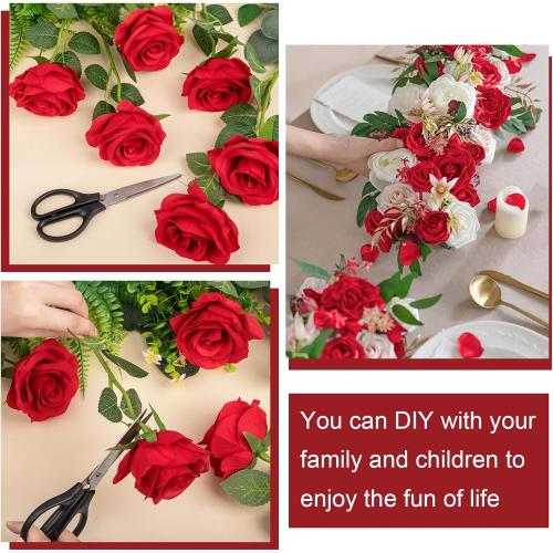 Red Roses Artificial Velvet Silk Flowers Fake Roses Bouquet with medium Stems for Valentines Gifts Wedding Centerpiece Bridal Anniversary DIY Floral Arrangment Home Decor, Red