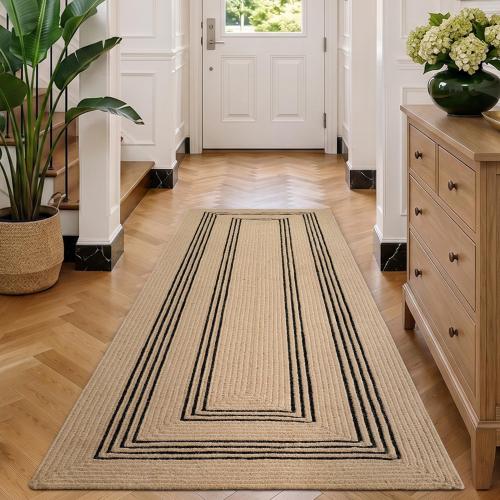 LUMI 3x7 Natural Jute Runner Rug, Braided Farmhouse Hallway Rug | Non Slip No Shedding Rustic Carpet, High Traffic Indoor Mat for Entryway, Kitchen & Laundry