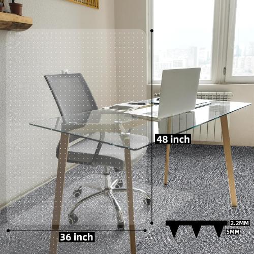 Office Chair Mat for Carpet: 36 x 48 Plastic Heavy Duty Computer Desk Mats with Lip for Low Flat and No Pile Carpeted Floor - Clear Rug Pad for Rolling Chairs Office Work Home Gaming Rectangle