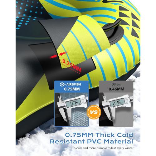 Snow Tube with Towable Leash, AirsFish Inflatable Snow Sled Heavy Duty Cover Wear-Resistant & Antifreeze Material Sledding Tubes for Winter Sports