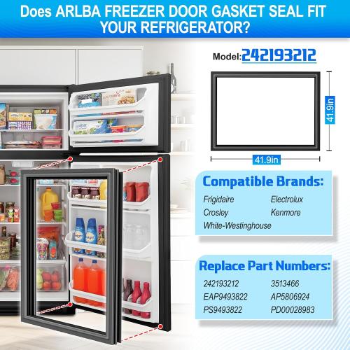 ARLBA 41.9x28.6 242193212 Refrigerator Door Gasket Compatible with Frigidaire,Kenmore,Electrolux Fresh Food Door Gasket Replacement AP5806924 PS9493822 FFHT1821QS Black -Stops Air Leaks & Frost