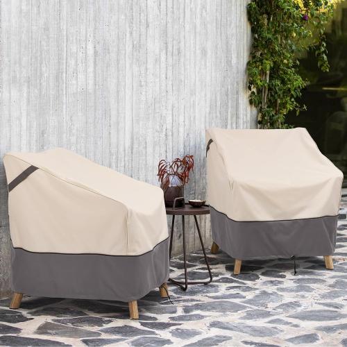 Waterproof Patio Furniture Chair Covers 2-Pack, Heavy Duty 600D Oxford Outdoor Protector for Deep Seat Chairs, UV & Wind Resistant All-Season Protection, 32W x 37D x 36H (Beige/Grey)