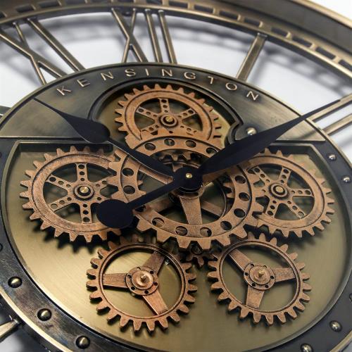 CLXEAST Gold Moving Gear Wall Clock for Modern Living Room Decor,Oversized Large Metal Roman Numeral Wall Clocks for Farmhouse Home Decor,28 Inch