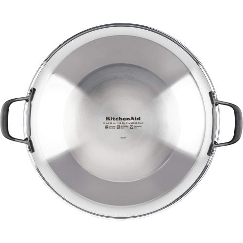 KitchenAid 5-Ply Clad Polished Stainless Steel Wok, Induction Compatible, Dishwasher Safe, 15 Inch Open Stir-Fry Pan