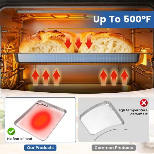 12 Pack Stainless Steel Baking Sheet Pans,  Cookie Sheets for Toaster Oven, Rust-Resistant, Dishwasher Safe