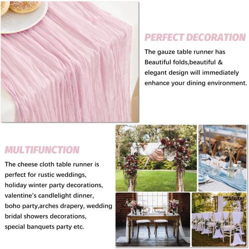 Nialnant 6 Pcs Light Pink Cheesecloth Table Runner,10Ft Pink Table Runners for Wedding Bridal Shower,Holiday Birthday Party