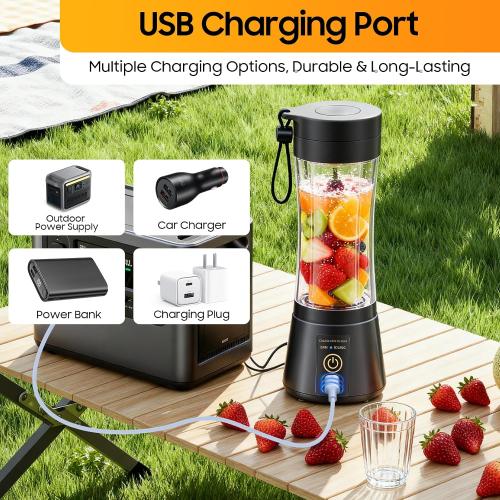 Cordless Portable Personal Size Blender - USB Rechargeable Blender for Smoothies and Shakes, 6 Blades with 380Ml BPA Free Juice Cup, Freshly Squeezed for Picnic/Sports