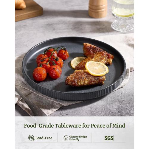 famiware Star Dinner Plates for 6, 10 inches Plate Set, Scratch Resistant, Stoneware Dinnerware, Kitchen Modern Rustic Serving Dishes, Matte Dark Charcoal (Full Glaze)