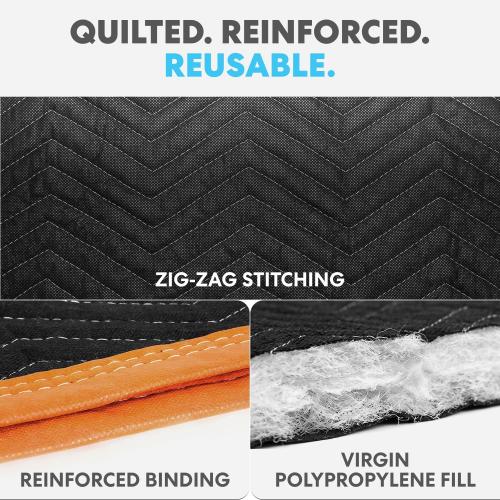 SIMPLI-MAGIC 79523 Heavy Duty Padded Moving Blankets, Black/Orange, 72” x 80”, 12 Pack