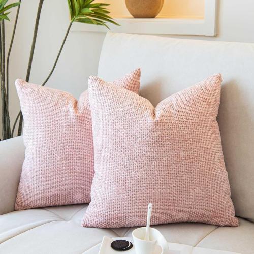 WACOMECO Decorative Textured Throw Pillow Covers,Pack of 2 Chenille Cushion Covers Accent Pillowcase for Couch Living Room Sofa Bed Home Decor, 18 x 18 in, Pink