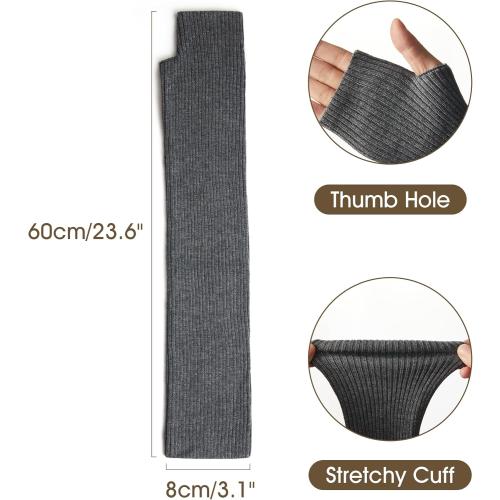 Wool Blend Arm Warmers for Women Knitted Warm Long Fingerless Gloves Winter Soft Stretchy Mittens with Thumb Hole