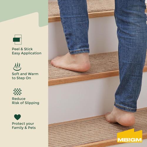 MBIGM 8 X 30 (15 in Pack) Non-Slip Carpet Stair Treads Non-Skid Safety Rug Slip Resistant Indoor Runner for Kids Elders & Pets with Reusable Adhesive - Cornstalk - Carpet Pads for Stairs