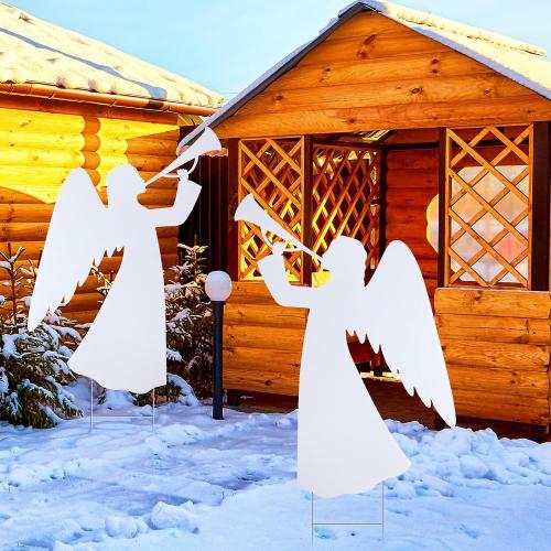 Soaoo 2 Pcs 28 Inch Outdoor Christmas Angel Yard Decorations Nativity Sets with Stake - White Xmas Nativity Decor for Garden, Home, Lawn, Pathway, Walkway