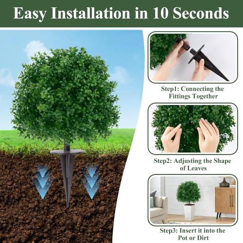 U'Artlines 23.6 Artificial Boxwood Topiary Ball Trees with Ground Spike, Faux Greenery Plants UV Resistant Fake Shrubs Bushes for Front Porch Garden Yard Outdoor Decor, Set of 2