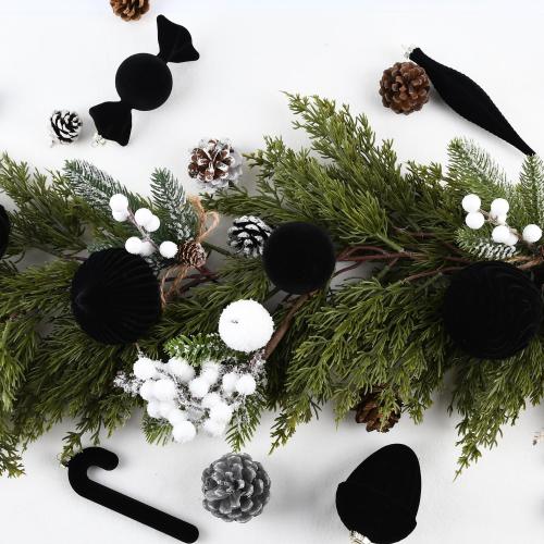 Velvet Ornaments for Christmas Tree Decorations - Black Flocked Christmas Ornament Set for Winter Holiday Decor - Shatterproof Xmas Balls Ornaments Bulk - Pack of 24