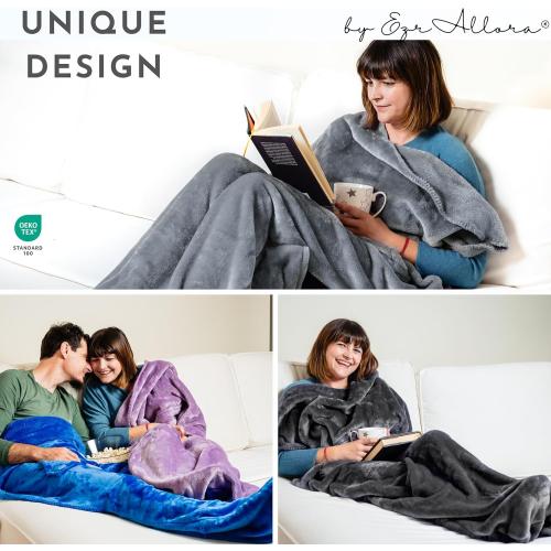 Fleece Lightweight Foot Pocket Blanket -Patent Pending- Gamer Gift for Men Who Have Everything - Gifts for Men Who Wants Nothing and Elderly Dads (Fleece, Silver Grey)