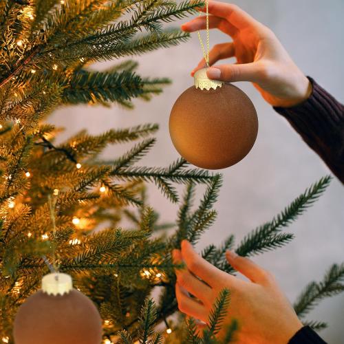 16 Pcs Velvet Christmas Ornaments Balls Set, 3.15 Christmas Tree Ornaments, Flocked Ornaments Neutral Decorative Hanging Ornaments for Xmas Tree Holiday Party Home Decor