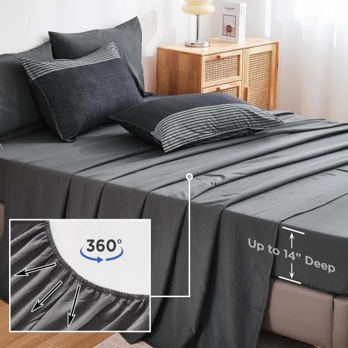 Andency Full Bed in a Bag 7 Pieces Comforter Set - Black White Grey Striped Lightweight Fully Breathable All Season Bedding Set with Comforter, Fitted & Flat Sheet, Pillowcases & Shams
