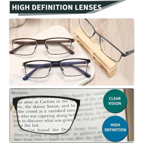 3 Pack Reading Glasses 1.5 Men Blue Light Blocking, Readers Men with Spring Hinge Reduce Eyestrain/UV/Dryness, Mens Reading Glasses 1.5