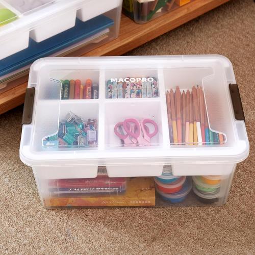 17 QT Plastic Storage Box with Removable Tray Craft Organizers and Storage Clear Container for Organizing Bead, Tool, Sewing, Playdoh (White, 1Pack-17QT)
