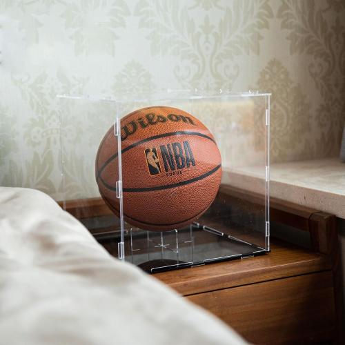 GENMOUS Clear Acrylic Basketball Display Cases UV Protected for Boys Room Decor, Large Display Holder Stand for Autographed Basketball, Memorabilia Display Box for Lego Minifigures, Dolls, Car Models