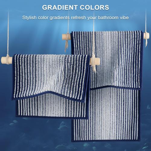 Bathroom Rugs and Mats Sets, 2 Piece Thick Absorbent Chenille Bath Mat Rug Set Non Slip, Soft Shaggy Bath Room Floor Mats for Bathroom, Machine Washable (20 x 32 Plus 16 x 24, Navy)