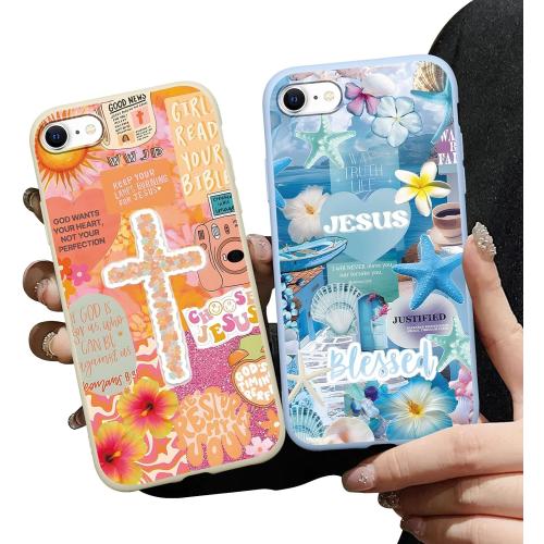 2 Pack Aesthetics Jesus Collage Phone Cases for iPhone SE 2022/SE 2020/8/7 Case Shockproof Soft Protective for Women Girls Phone Cover Funda for iPhone SE 2022/2020 4.7 Inch