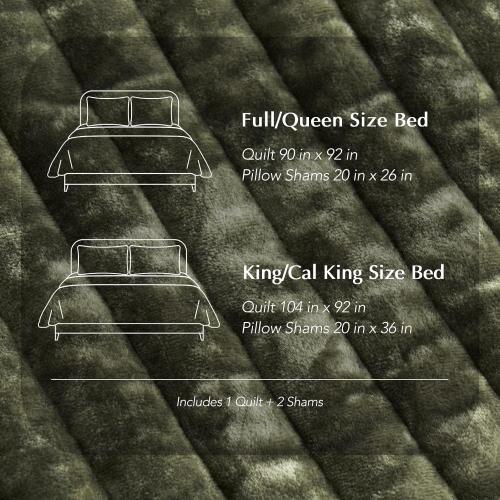 EVERGRACE Velvet Quilt Set Queen Size, Luxurious Soft Striped Channel Bedding Set, Lightweight Velvet Comforter for All Season, Quilted Bedspread Coverlet with 2 Matching Shams, Olive Green