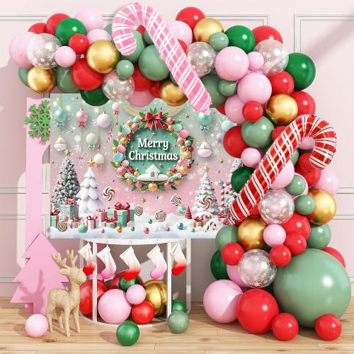 Merry Christmas Backdrop Cartoon Xmas Tree Garland Photography Background Xmas New Year  (8x6FT)