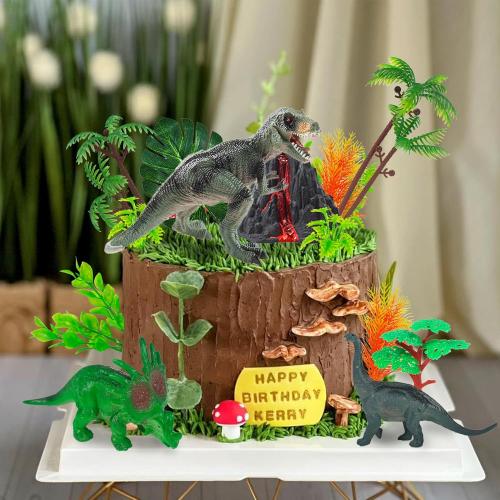 18 Dinosaur Cake Toppers With Eggs, Leaves, Trees - Dinosaur Themed Cake Decorations