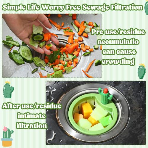 Honeydak 2 Pcs Cactus Sink Drain Strainer Automatic Pressing Dumping Sink Filter Basket Kitchen Waste Collector Filter Plastic Multi-Functional Lifting Catcher Stopper Net Kitchen Accessories for Home