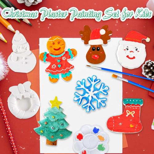 kockuu Christmas Ceramics to Paint for Kids Christmas Crafts Paint Your Own Ceramics Painting Kit, 8Pcs Ceramic Figures with Brushes for Toddlers Kids DIY Crafts Xmas Birthday Activity Gifts