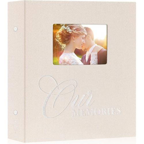 Lanpn Photo Albums 4x6 1000 Pockets Slip in, OURMEMORIES Extra Big Large Capacity Linen Hardcover Window Photo Book Photobook Holds 1000 horizontal Vertical Photos (Beige)