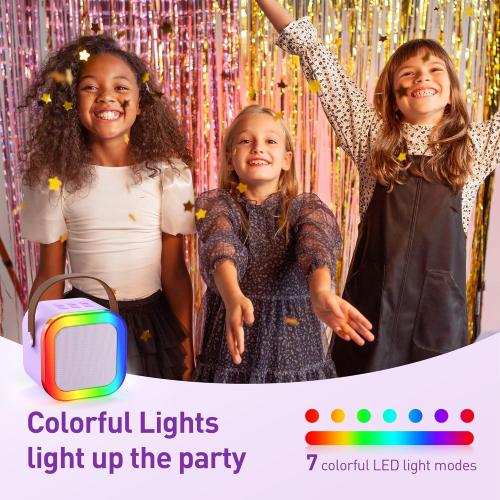 Mini Karaoke Machine: Mini Karaoke Machine with 2 Wireless Karaoke Microphones and Light for Family Home Party - Portable Singing Karaoke Speaker - Stage-subwoofers (Purple)