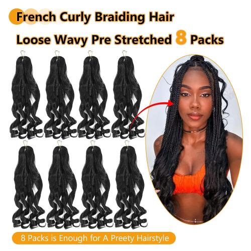 French Curl Braiding Hair 18 Inch 8 Packs Curly Braiding Hair 1B