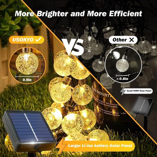 USOKYO Solar Lights Outdoor Waterproof, 2 Pack Total 120LED 72FT Solar String Lights for Outside with 8 Modes, Outdoor String Lights Crystal Globe Patio Lights for Garden Yard Party Decor (Warm White)