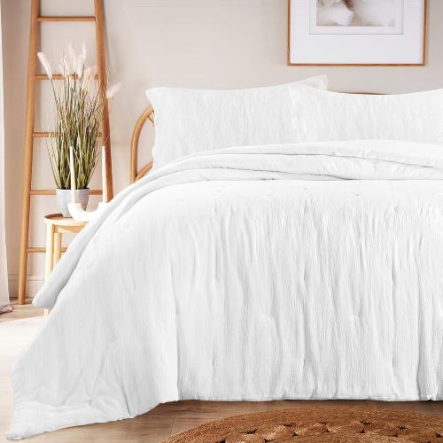 HOMBYS 100% Cotton Muslin Comforter Oversized King 120x120, Lightweight and Breathable Down Alternative Comforter,Soft Gauze Summer Pure White Reversible Fluffy Duvet Insert