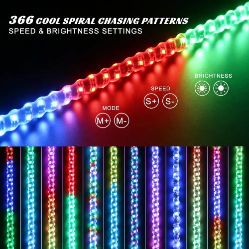 2 Pack 4FT Whip Lights with Spring Base,LED Whip Light with App &Remote Control, Spiral RGB Chasing Lighted Whips with Rocker Switch,Music Whip Light for UTV ATV Polaris RZR Can-Am SXS Truck