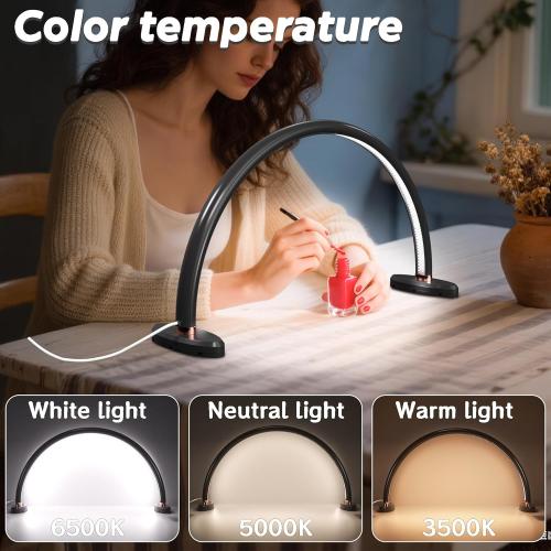 welltell Small Half Moon Light for Nail Desk Moon Light Nail Tech Half Moon lamp Color Temperature 3500K-6500K USB Powered for Personal DIY Manicure Handicraft Lighting (16in-Black)
