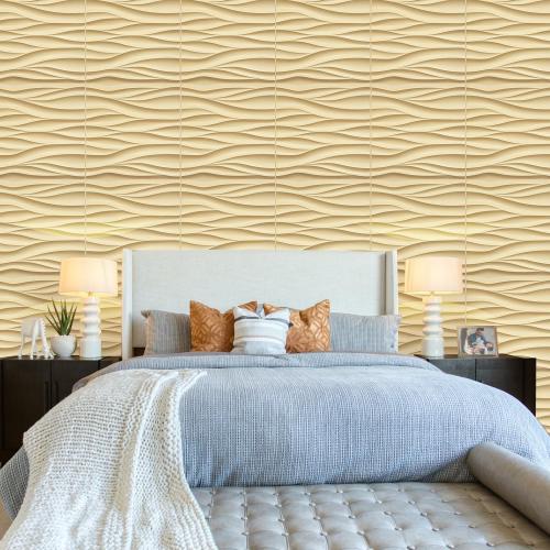 STICKGOO Wave Wall Panels for Interior Wall Decor, Light Oak 3D Wall Panels Accent Wall, Paintable 3D Wall Decor Covering Panels for Living Room Bedroom, Pack of 12 Tiles