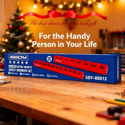 2-Piece 1/2-Drive Metric Magnetic Socket Organizer Set (Holds 19 Sockets) - Detachable Tool Tray with 5mm Magnetic Base, Screw-Fixed Design & Heavy-Duty Modular Storage for Garage/Home Workshop