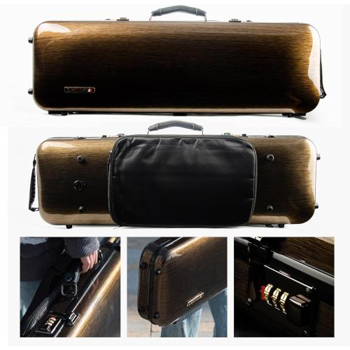 CARBON FIBER 4/4 Full Size Violin Case - High-Strength Carbon Fiber Rectangular Music Bag With Combination Lock and Extra Bag - Golden Hard Case (VB-Square-Golden Spot)