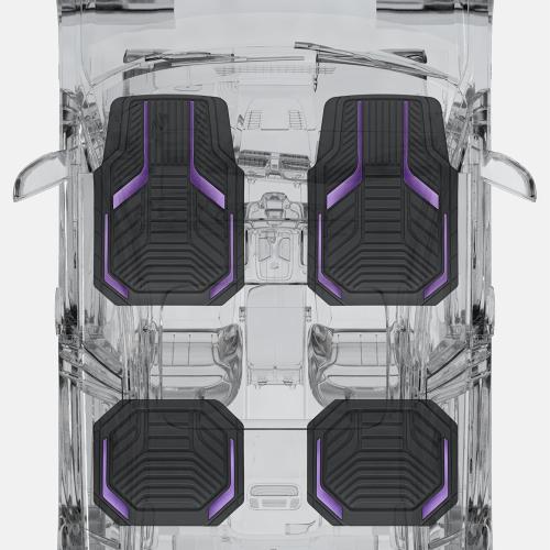 PIC AUTO Heavy Duty Rubber Floor Mats, Purple Aluminum Film Car Mats Set, Front and Rear Car Mats with Anti-Slip Backing, All Weather Protection, Trim-to-Fit for Automotive SUV, Sedan, Van