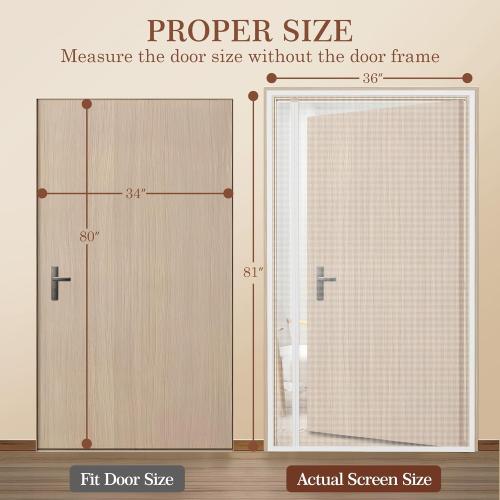 Yotache White Reversible Left Right Side Opening Screen Doors with Magnets Fits Door Size 34 x 80, Reinforced Sewing Magnetic Mesh, Actual Screen Size 36 x 81